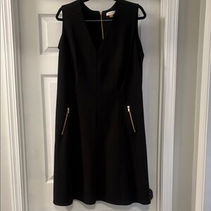Calvin Klein Black Midi Dress with Gold Zipper Accents
